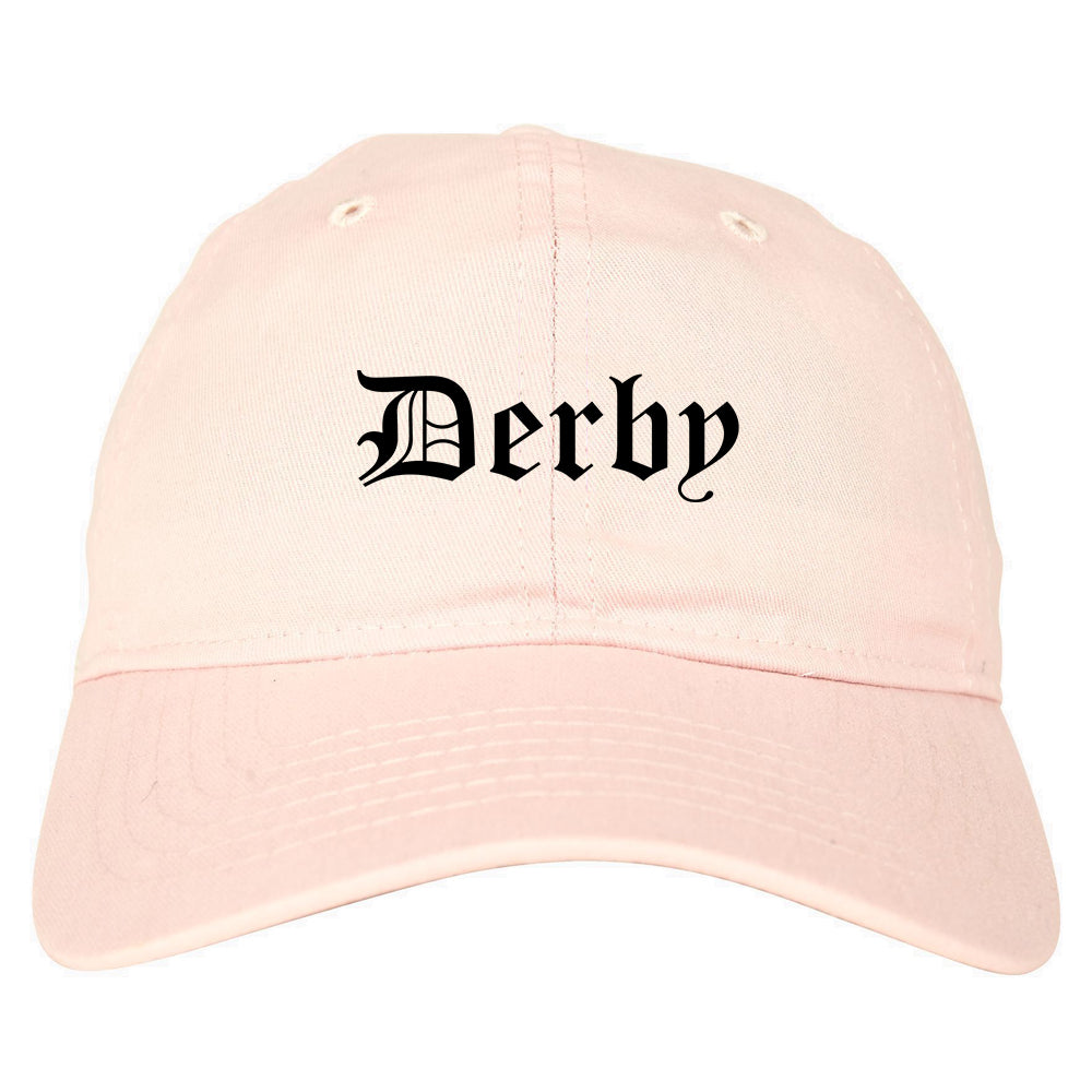 Derby Connecticut CT Old English Mens Dad Hat Baseball Cap Pink