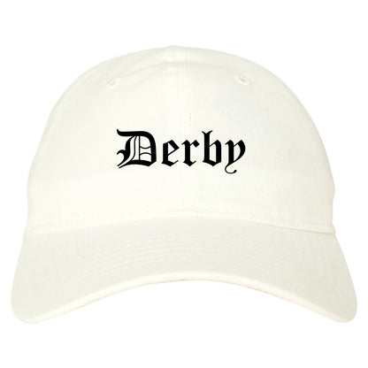 Derby Connecticut CT Old English Mens Dad Hat Baseball Cap White