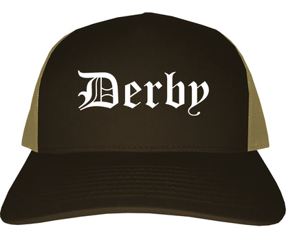 Derby Connecticut CT Old English Mens Trucker Hat Cap Brown