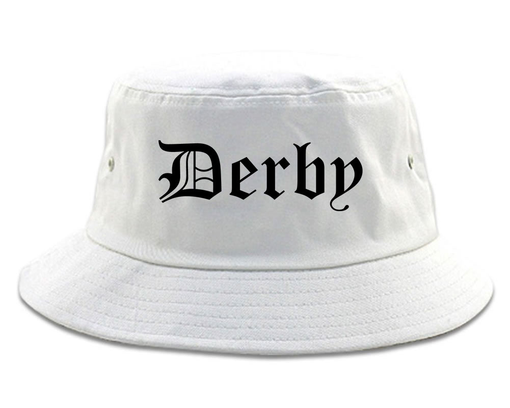 Derby Connecticut CT Old English Mens Bucket Hat White