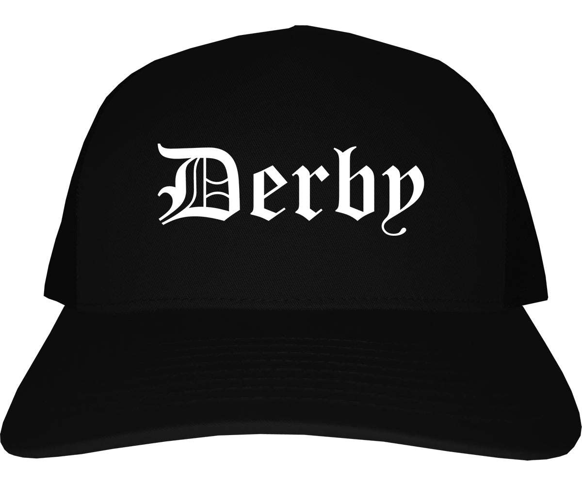 Derby Kansas KS Old English Mens Trucker Hat Cap Black
