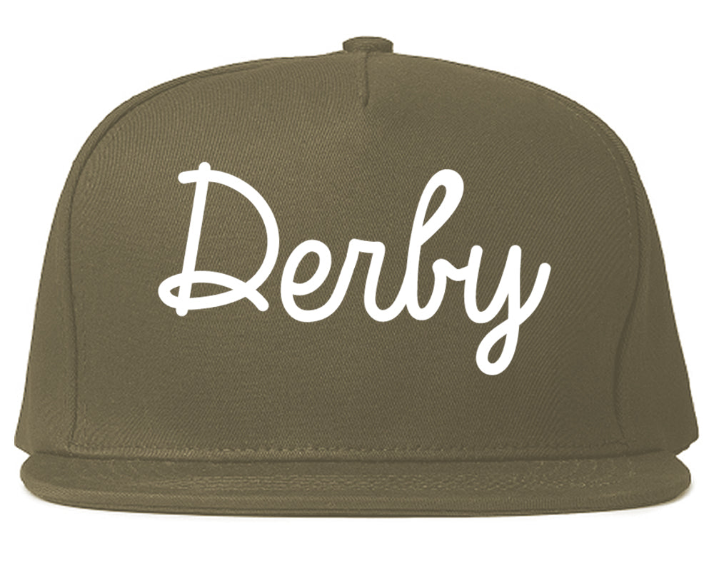 Derby Kansas KS Script Mens Snapback Hat Grey