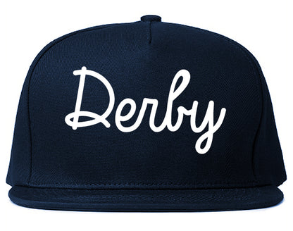 Derby Kansas KS Script Mens Snapback Hat Navy Blue