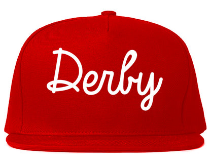 Derby Kansas KS Script Mens Snapback Hat Red