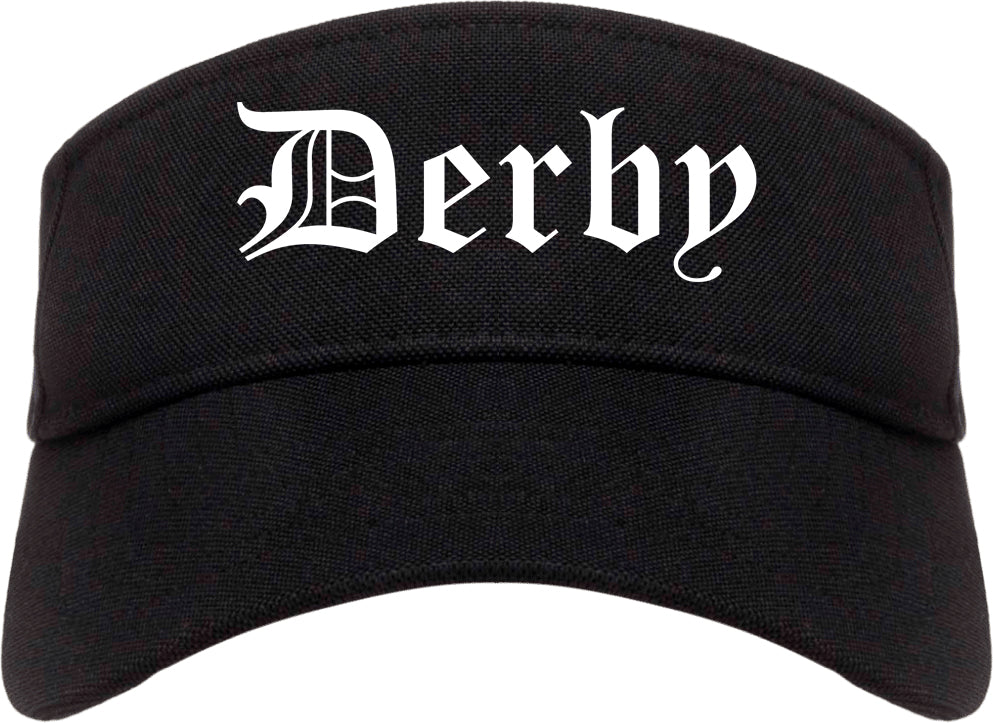 Derby Kansas KS Old English Mens Visor Cap Hat Black