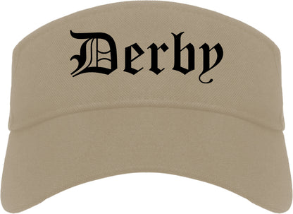 Derby Kansas KS Old English Mens Visor Cap Hat Khaki