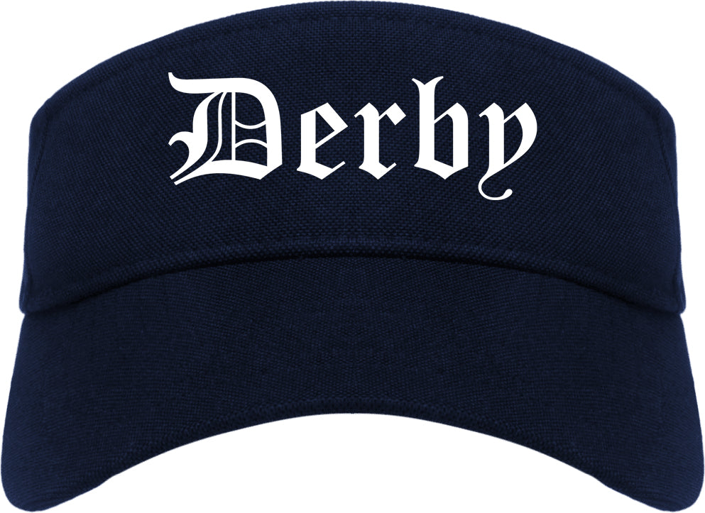 Derby Kansas KS Old English Mens Visor Cap Hat Navy Blue