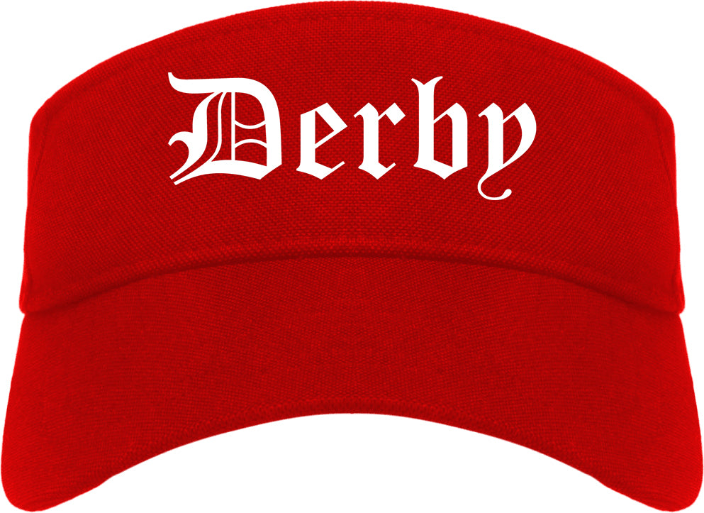 Derby Kansas KS Old English Mens Visor Cap Hat Red
