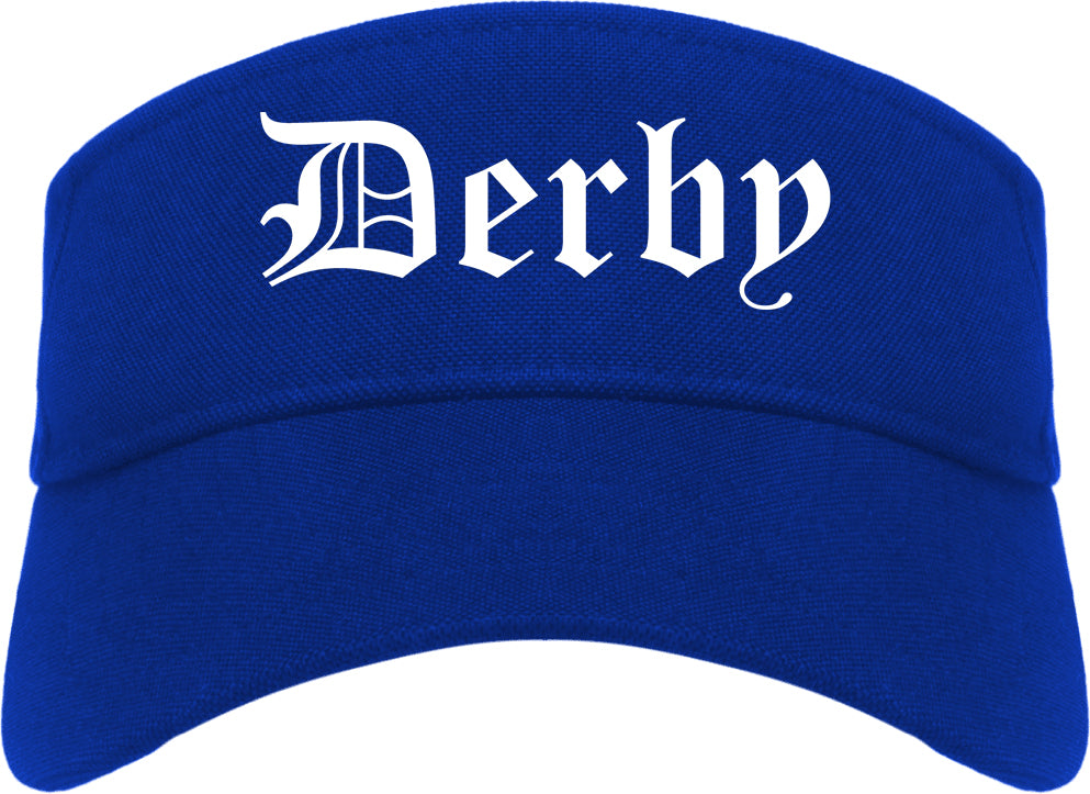 Derby Kansas KS Old English Mens Visor Cap Hat Royal Blue