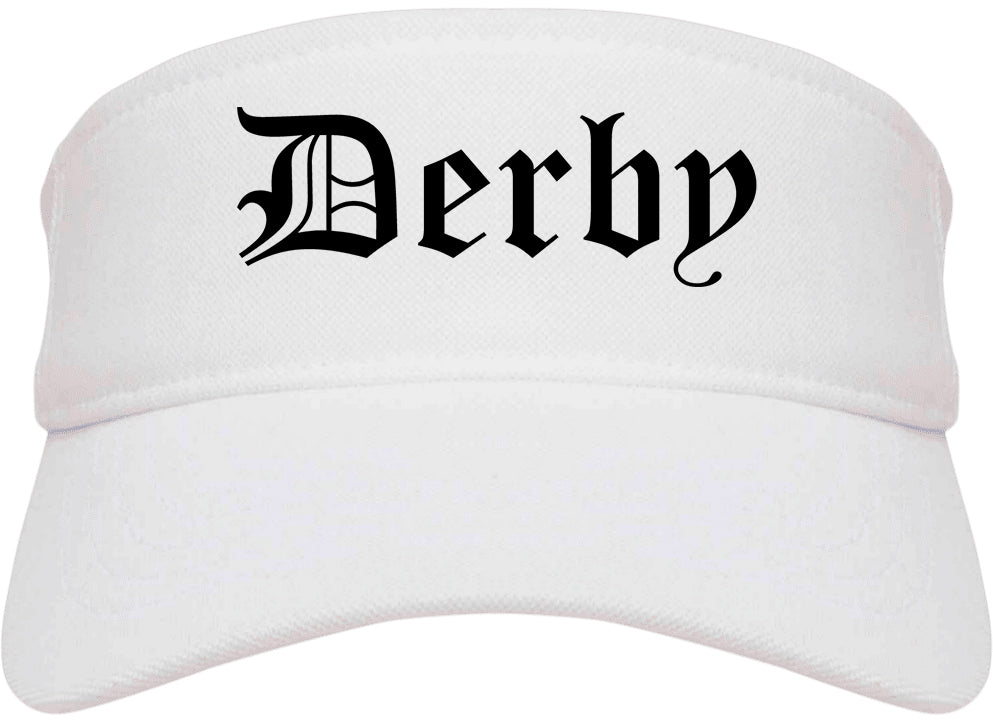 Derby Kansas KS Old English Mens Visor Cap Hat White