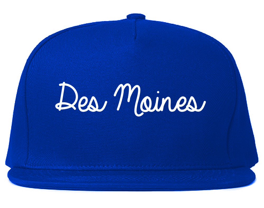 Des Moines Iowa IA Script Mens Snapback Hat Royal Blue