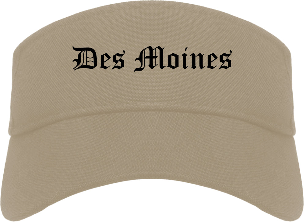 Des Moines Iowa IA Old English Mens Visor Cap Hat Khaki