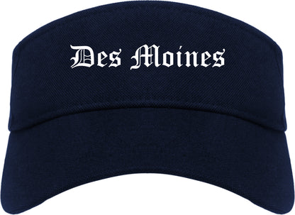 Des Moines Iowa IA Old English Mens Visor Cap Hat Navy Blue