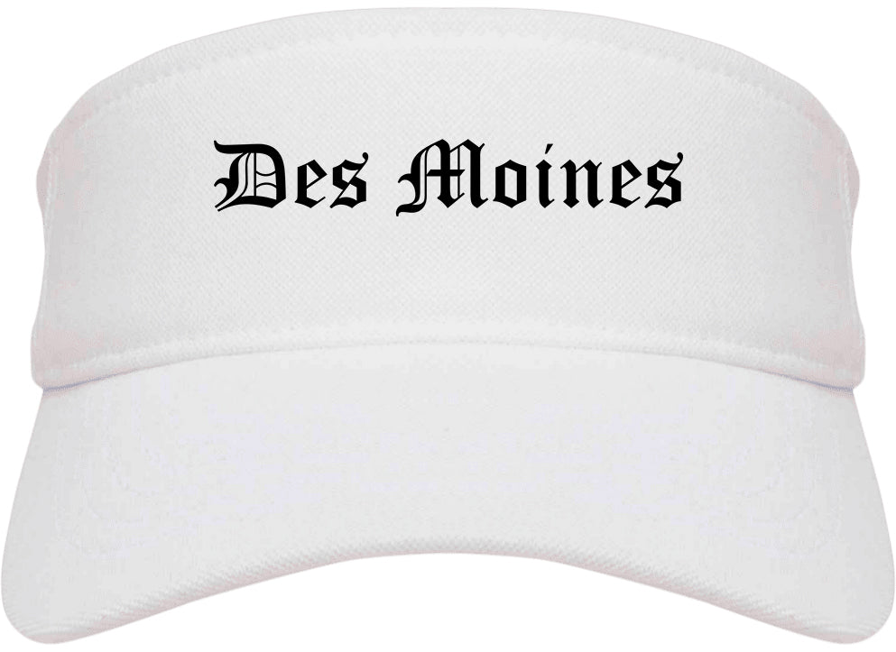 Des Moines Iowa IA Old English Mens Visor Cap Hat White
