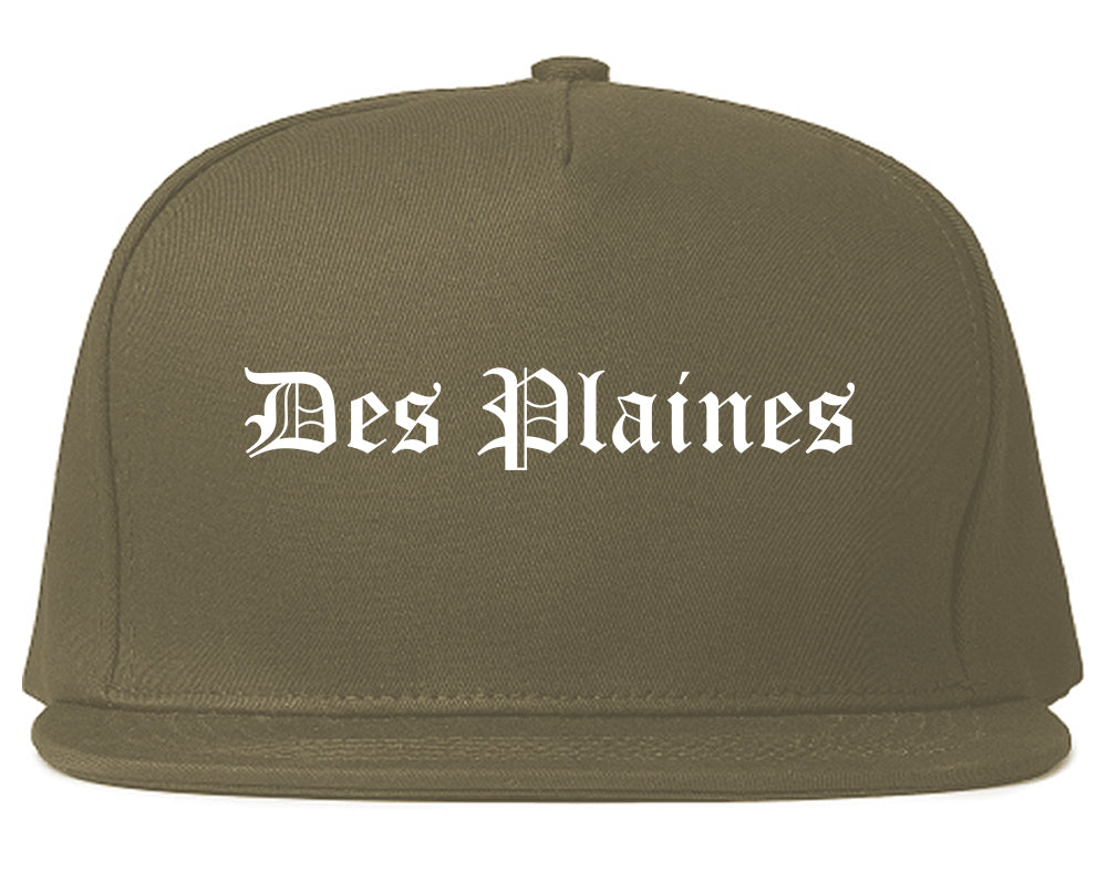 Des Plaines Illinois IL Old English Mens Snapback Hat Grey