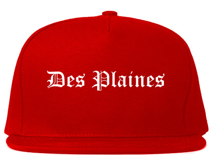 Des Plaines Illinois IL Old English Mens Snapback Hat Red