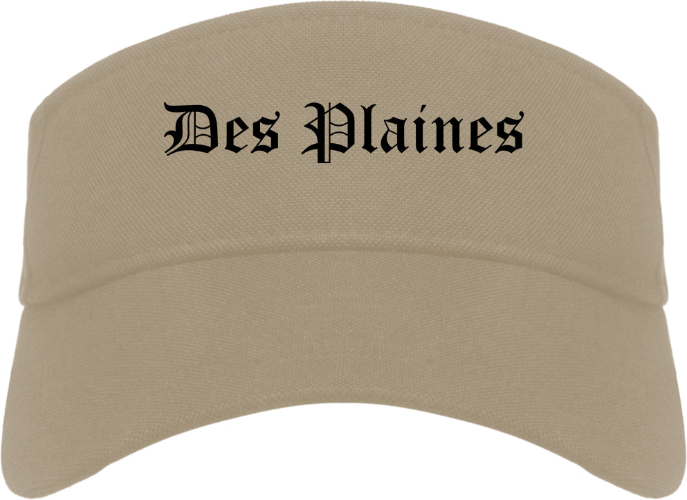 Des Plaines Illinois IL Old English Mens Visor Cap Hat Khaki