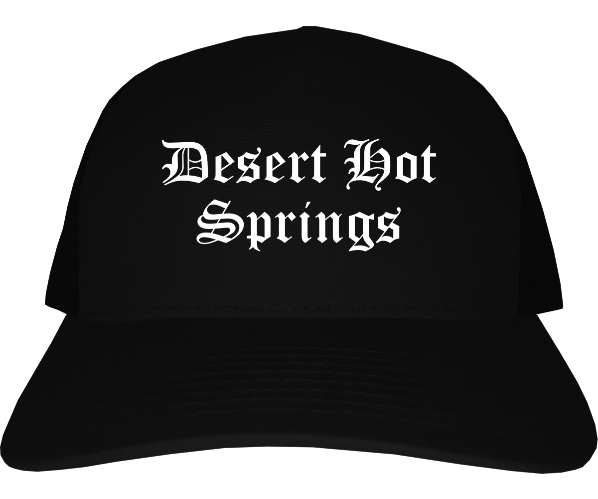 Desert Hot Springs California CA Old English Mens Trucker Hat Cap Black