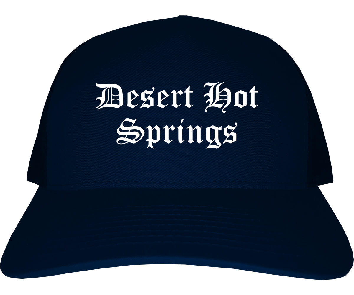 Desert Hot Springs California CA Old English Mens Trucker Hat Cap Navy Blue
