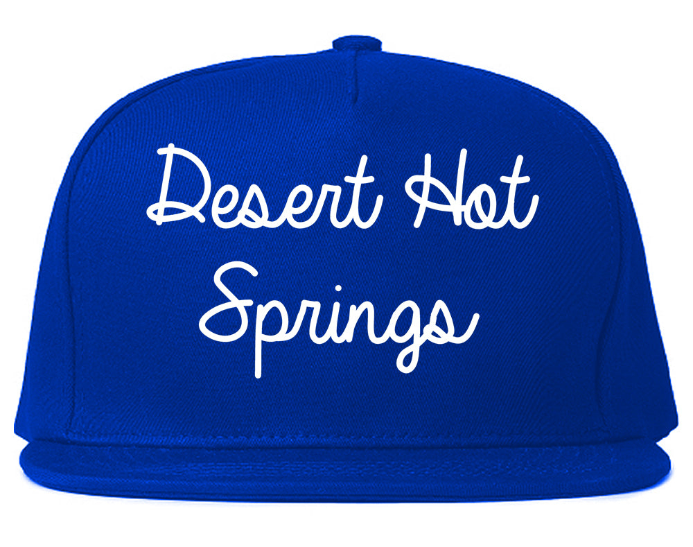 Desert Hot Springs California CA Script Mens Snapback Hat Royal Blue