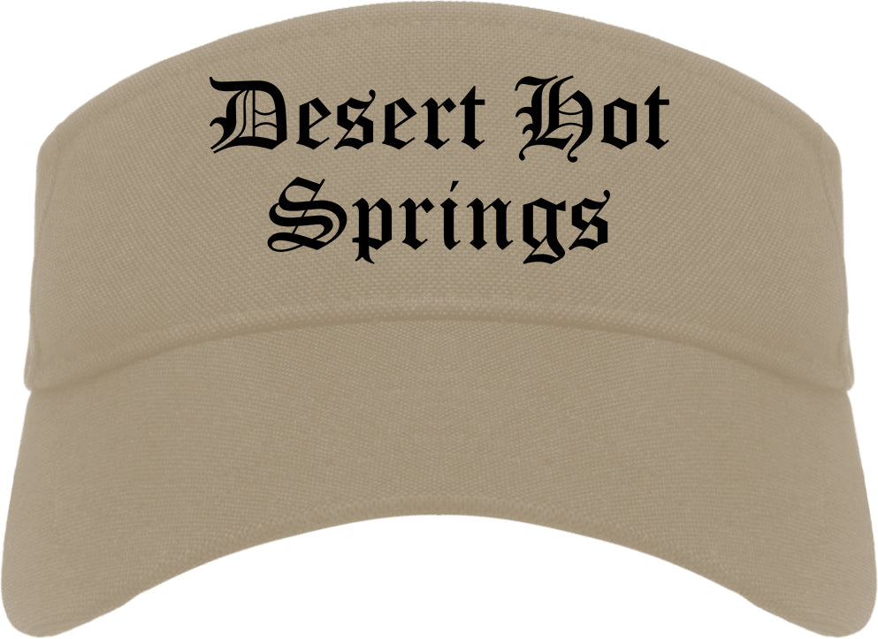 Desert Hot Springs California CA Old English Mens Visor Cap Hat Khaki