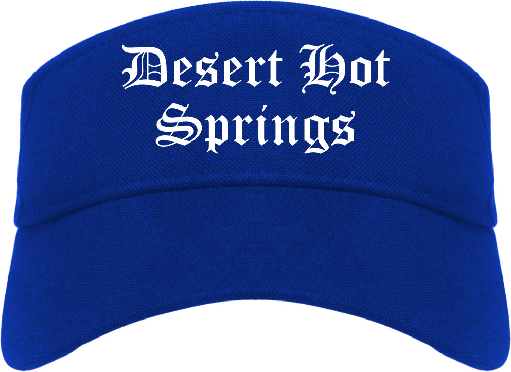 Desert Hot Springs California CA Old English Mens Visor Cap Hat Royal Blue