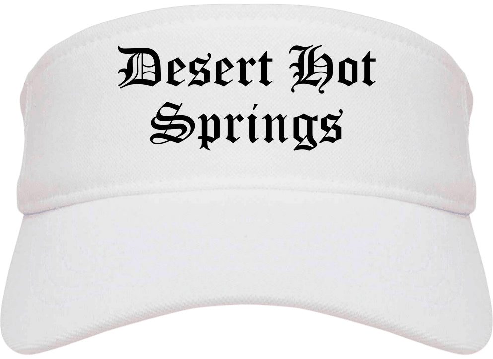 Desert Hot Springs California CA Old English Mens Visor Cap Hat White