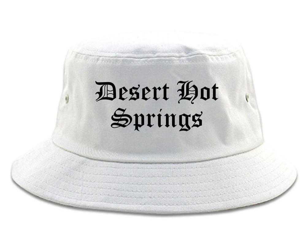 Desert Hot Springs California CA Old English Mens Bucket Hat White