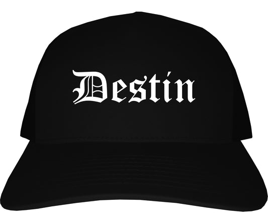 Destin Florida FL Old English Mens Trucker Hat Cap Black