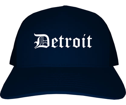 Detroit Michigan MI Old English Mens Trucker Hat Cap Navy Blue