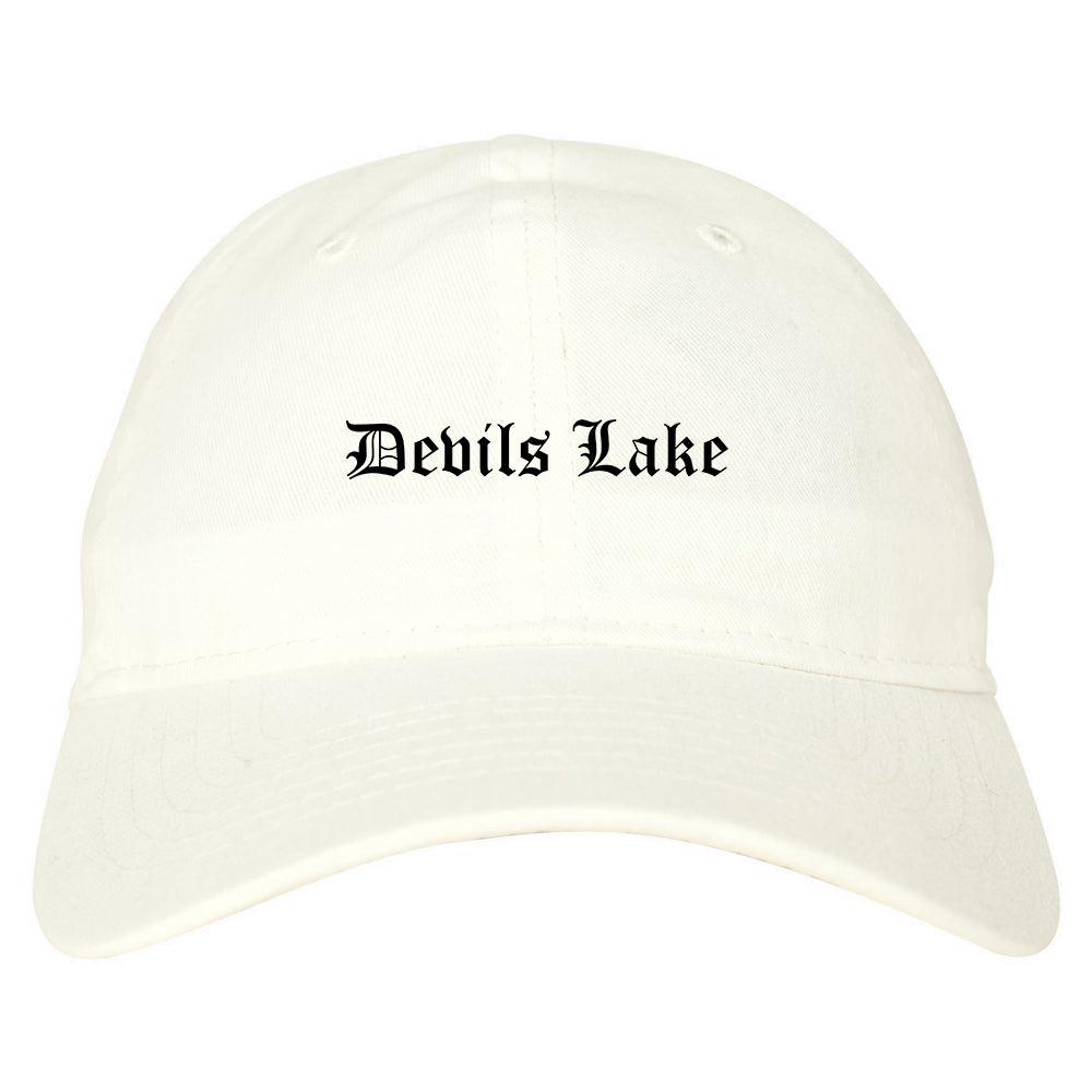 Devils Lake North Dakota ND Old English Mens Dad Hat Baseball Cap White