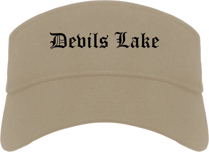 Devils Lake North Dakota ND Old English Mens Visor Cap Hat Khaki
