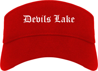 Devils Lake North Dakota ND Old English Mens Visor Cap Hat Red