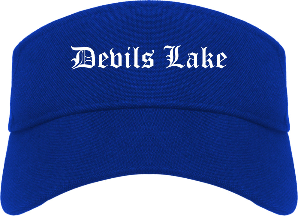 Devils Lake North Dakota ND Old English Mens Visor Cap Hat Royal Blue