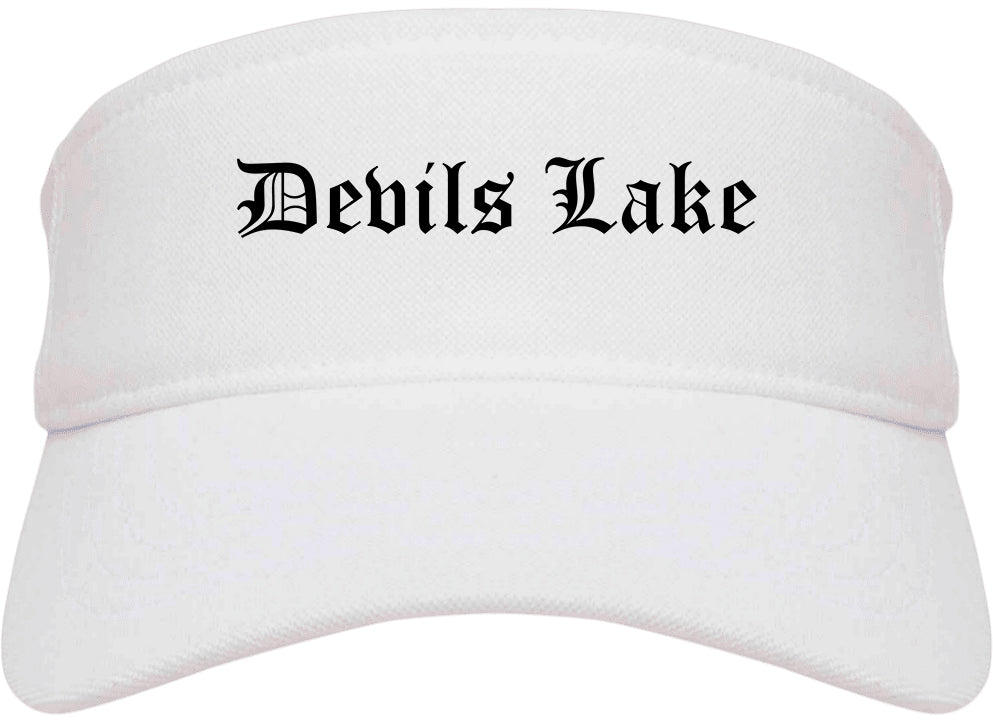 Devils Lake North Dakota ND Old English Mens Visor Cap Hat White