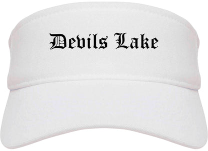 Devils Lake North Dakota ND Old English Mens Visor Cap Hat White