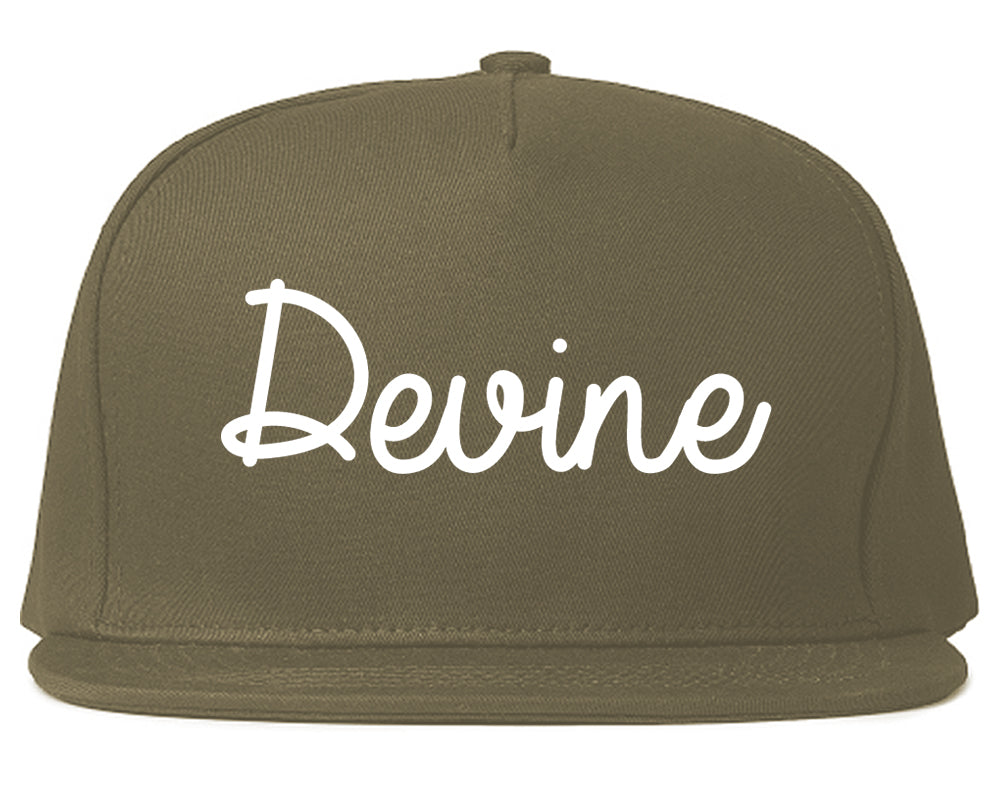 Devine Texas TX Script Mens Snapback Hat Grey
