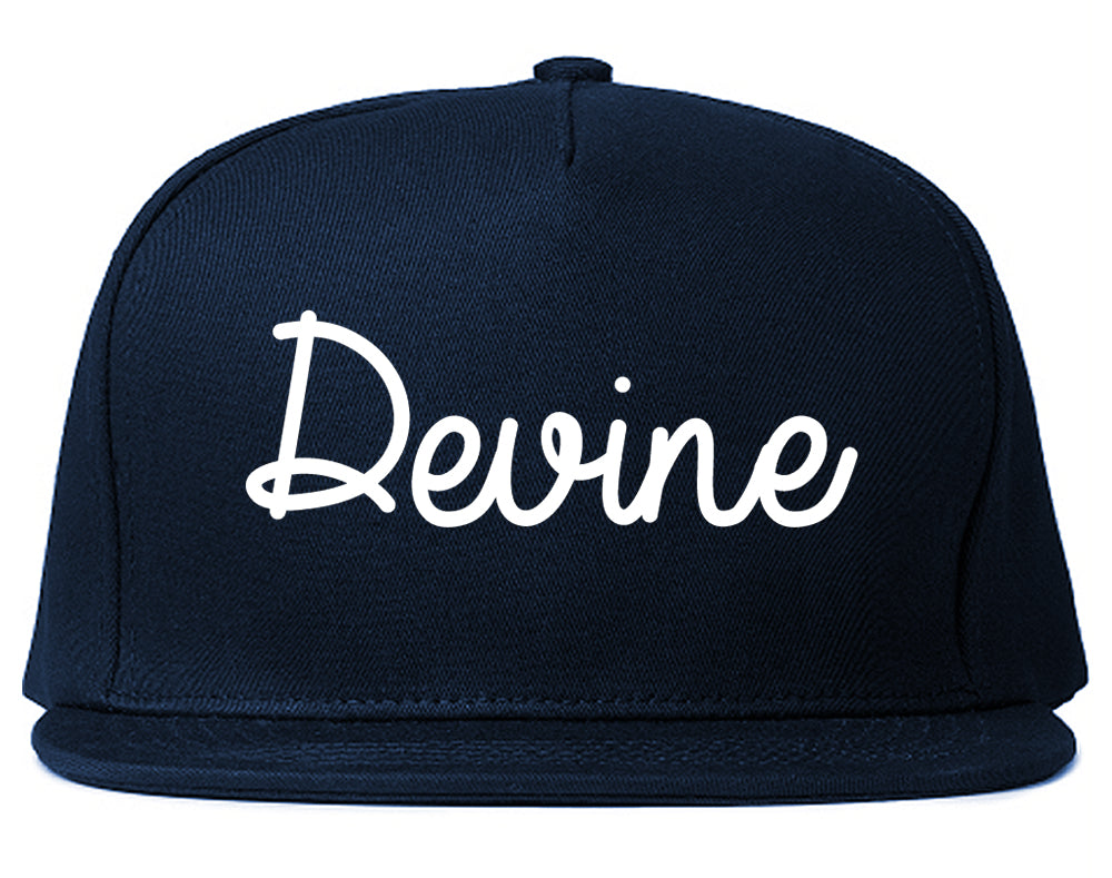 Devine Texas TX Script Mens Snapback Hat Navy Blue