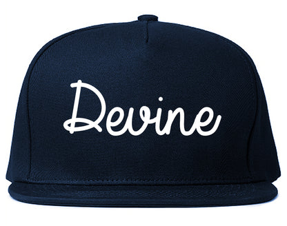 Devine Texas TX Script Mens Snapback Hat Navy Blue