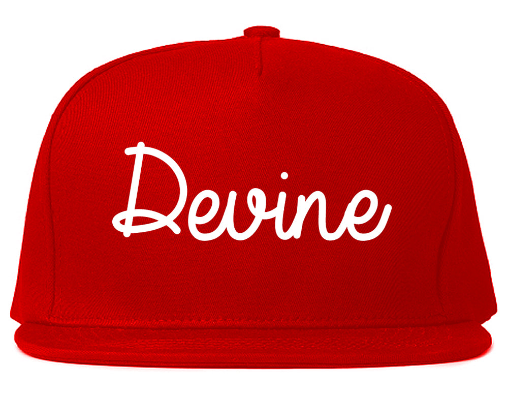 Devine Texas TX Script Mens Snapback Hat Red