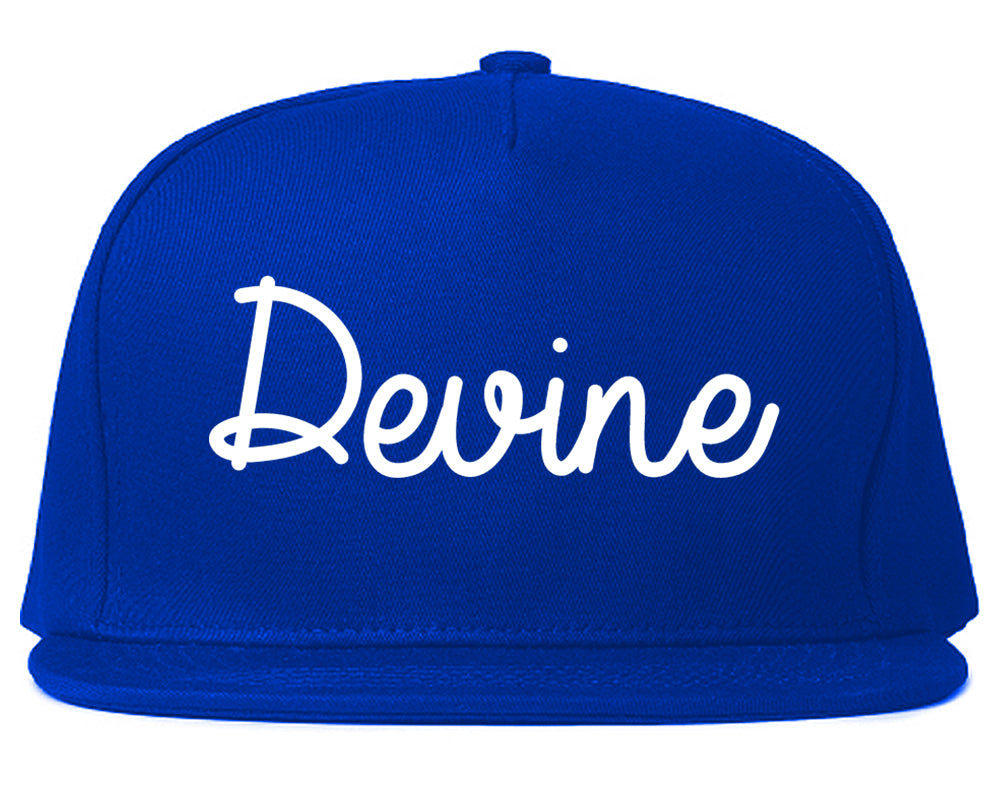 Devine Texas TX Script Mens Snapback Hat Royal Blue