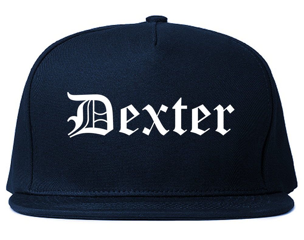 Dexter Missouri MO Old English Mens Snapback Hat Navy Blue