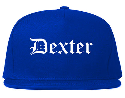 Dexter Missouri MO Old English Mens Snapback Hat Royal Blue