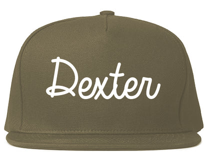 Dexter Missouri MO Script Mens Snapback Hat Grey