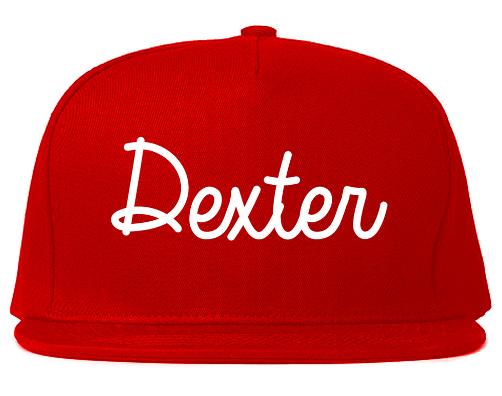 Dexter Missouri MO Script Mens Snapback Hat Red