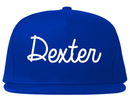 Dexter Missouri MO Script Mens Snapback Hat Royal Blue