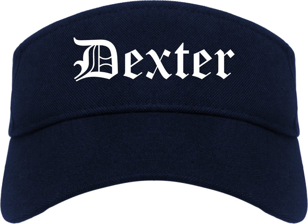 Dexter Missouri MO Old English Mens Visor Cap Hat Navy Blue