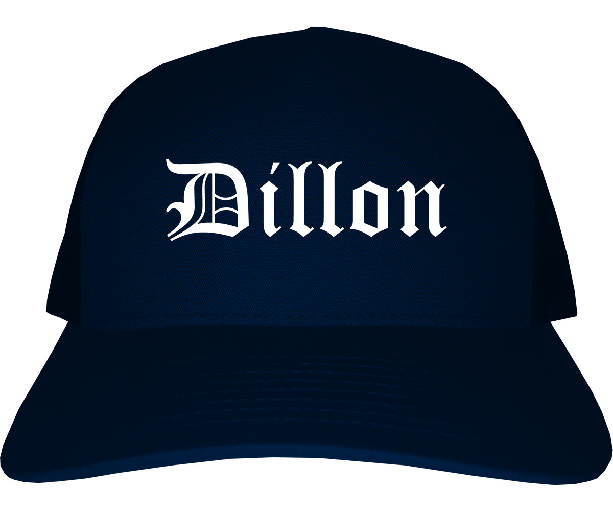 Dillon South Carolina SC Old English Mens Trucker Hat Cap Navy Blue