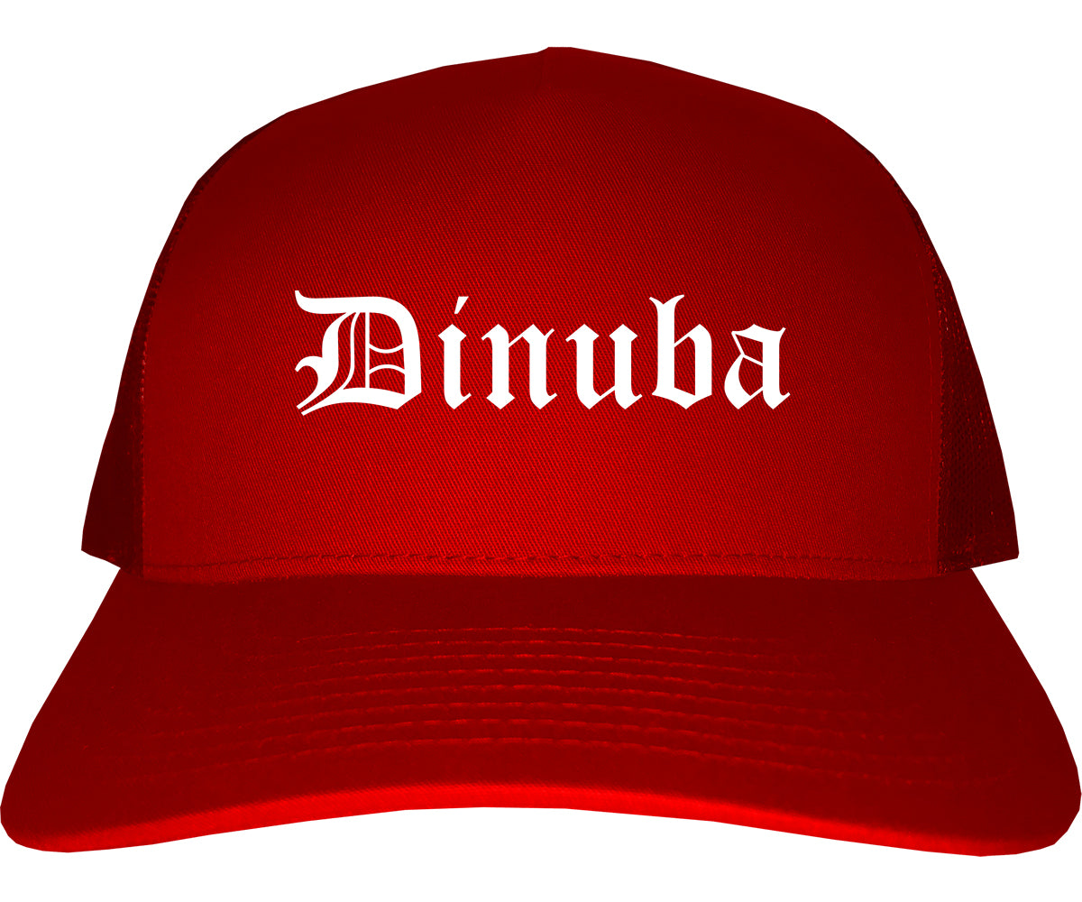 Dinuba California CA Old English Mens Trucker Hat Cap Red