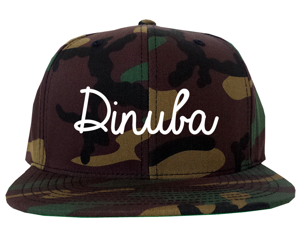 Dinuba California CA Script Mens Snapback Hat Army Camo
